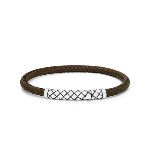 437BRN armband leder silber CROSSLINE Collection